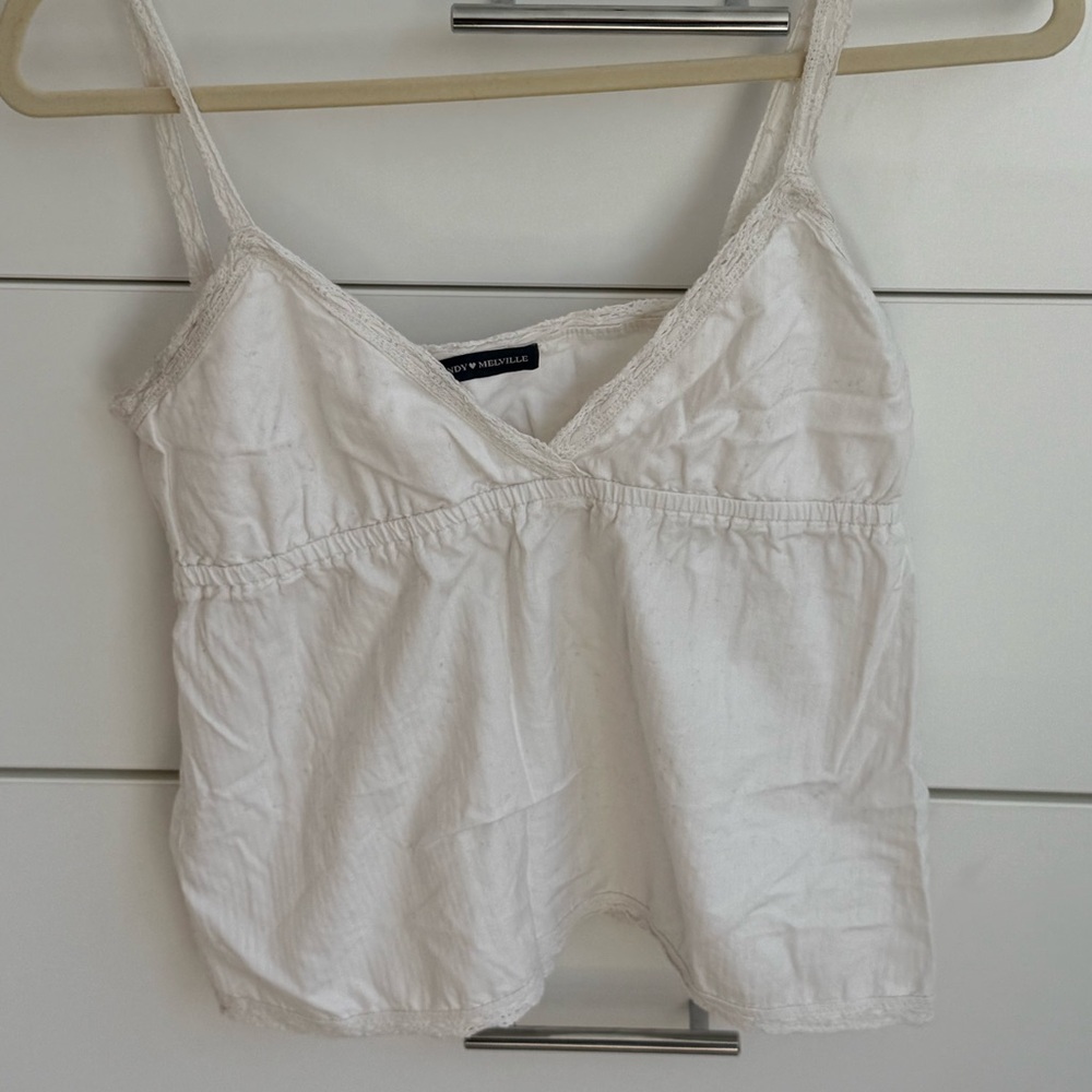 Brandy Melville White Lace-Trim Spaghetti Strap Camisole